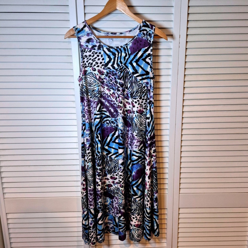 Rosalinda Women's M Sleeveless Midi Dress Blue‎ Purple Animal Abstract Print NWT